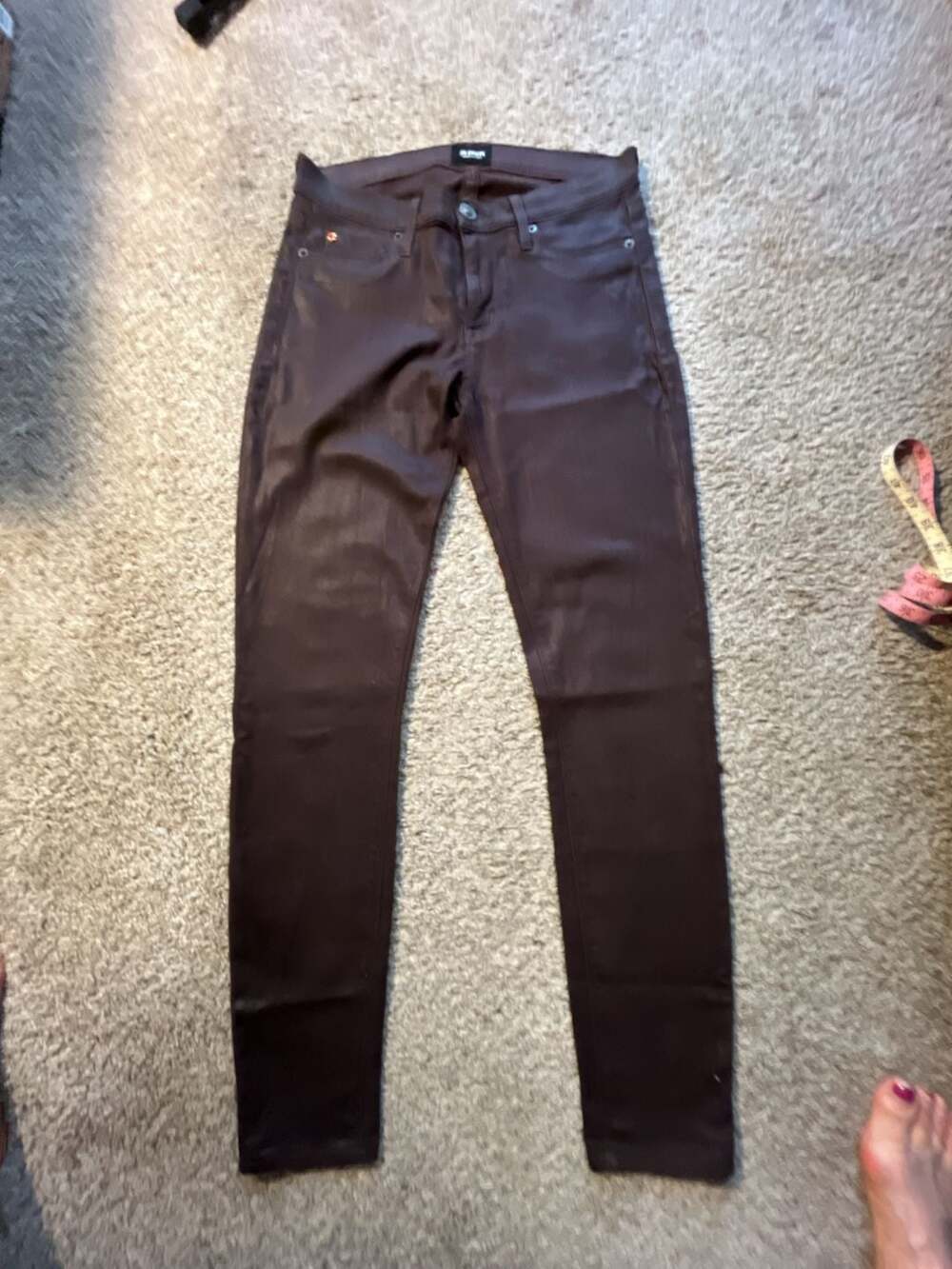 Hudson Jean High Waist 29 BARBARA SUPER SKINNY denim stretch COATED BROWN
